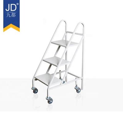 China Library Strong Steel Mobile Equipment Shelves With Wheels Book Trolley Cart School Furniture Metal Steps Book Rack Shelf for sale