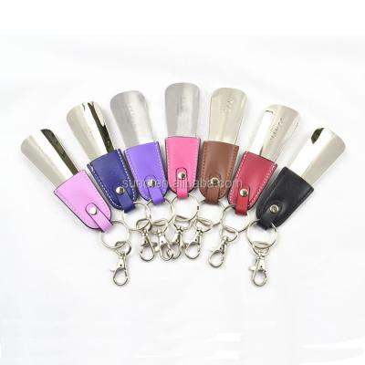 China hot sell full grain PU leather shoe horn with key ring for sale