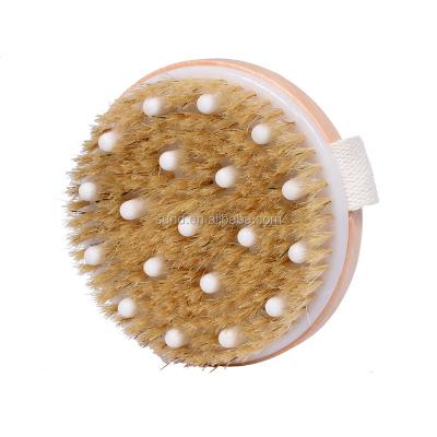 중국 Hand hold Boar bristles bath scrubber with Massage Ball,body bath/shower massager brush with adjustable Hook&Loop nylon tape 판매용