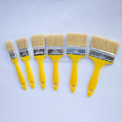 China Economical natural bristles paint/varnish/oil brush set/kit,plastic yellow handle decoration tools flat brush for wall&ceiling for sale