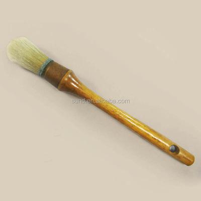 China High quality round head chalk paint wax brush pure bristle hair hard wooden handle paint brush for sale