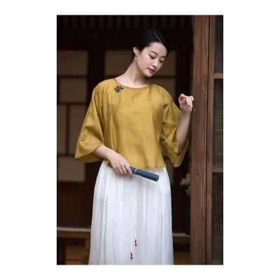 China New Style Plain Breathable Casual Ramie Skirt Solid Color Elegant Mid Length Ramie Skirt For Women for sale