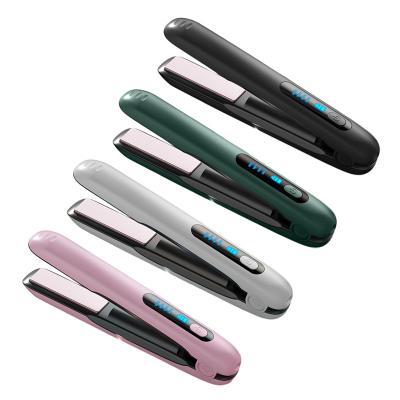 China Outdoor USB Charging Wireless Electric Hair Straightener Hair Straightener LCD Temperature Display Flat Curling Iron for sale