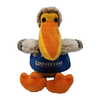 China Promotional Custom Plush Toy Yangzhou Factory Wild Animal Stuffed Pelican Logo Plush Toy With Personalized T-shirts for sale