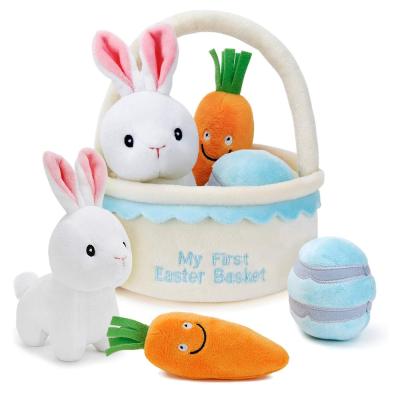 China Wholesale Plush Rabbit Soft Toy Factory Easter Soft Toys With Stuffed Carrots And Eggs In Baskets for sale