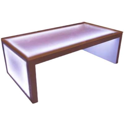 China Modern Led Illuminated Ktv Coffee Table Stainless Steel Tempered Glass Table Bar Table Furniture for sale