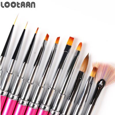 China Nail Art Design Pink Manicure Drawing Brush Tips Lootaan 1pc Metal Handle Nail Art for sale