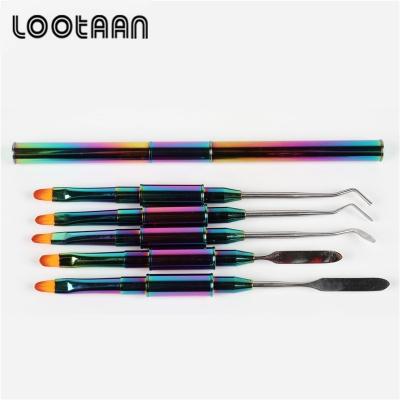 China 2020 Custom LOGO Metal Handle Gel Brush Nail Manicure Brush Tool Multicolor Nail Spatula Brush for sale