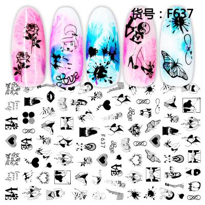 China Black and White Nail Art Stickers Geometric Figures Nail Art Decorations Sexy Beauty English Flowers Nail Beauty Products GT Letters Nail Decals for sale