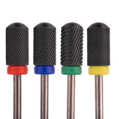 China Professional Nail Art Black Cylindrical Round Head Nail Drill Bits Ceramic Tungsten Steel Carbide Head Ceramic Polishing Bit for sale