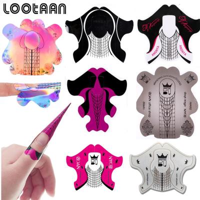 China Hot Selling Super Strong Glue Lootaan Nail Art Tools Nail Extension Forms Sticker Builder Form Guide For Nail Extension Stencil Tips Form for sale