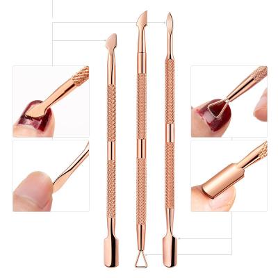 China Nail / Wholesale Foot Care Guteng Stainless Steel Cuticle Pusher 2 in 1 Rose Gold Nail Cuticle Pusher for sale