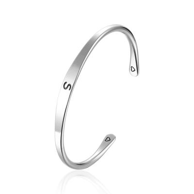 China Newest design CLASSIC statement engraved c shaped custom open bangle pulsera stainless steel cuff bangle bracelet for sale