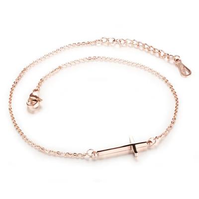 China New Arrival TRENDY Stainless Steel Sideway Cross Ankle Chain Rose Gold Chain Ankle Bracelet For Women for sale