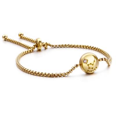 China Round Stylish Zodiac Sign Charm Bracelet Tasty Adjustable Gold Plated FASHIONABLE High Quality Stainless Steel Pulsera Box Chain Bracelet for sale