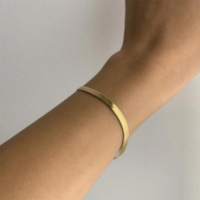 China Vintage Jewelry Trendy Minimalist Gold Chain Bracelet Stainless Steel Snake Fishbone Adjustable Flat Chain Bracelet for sale