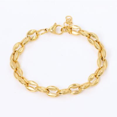 China Trendy High Quality Adjustable Hollow Coffee Stainless Steel Gold Bean Link Chain Bracelet for sale