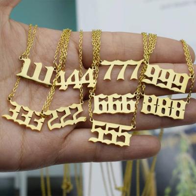 China New FASHIONABLE Trending 111 222 333 444 555 666 777 888 999 Devils Necklace Necklace Gold Plated Stainless Steel Angel Number Necklace for sale