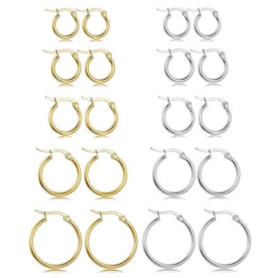 China Wholesale Women Trendy Jewelry Hiphop Arete Fashion Multi Size Gold Huggie Earrings Set Big Large Stainless Steel Hoop Earrings for sale