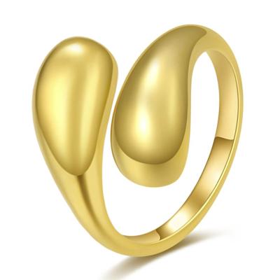 China CLASSIC new design water droplet ring anillo stainless steel gold dome irregular bulky twisted teardrop ring for sale