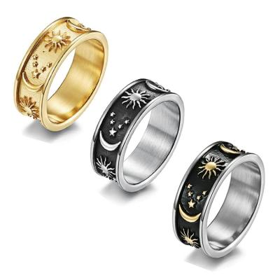 China FASHIONABLE Anel Unique Design Vintage Moon Star Sun Finger Ring High Quality Gold Plated Boho Stainless Steel Ring for sale