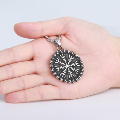 China Vintage Cheap Custom Made Wholesale High Quality Durable Round Norse Viking Jewelry Compass Pendant Stainless Steel Men's Charm for sale