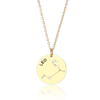 China Free Custom Trendy Zodiac Sign Trendy Free Custom Gold 12 Stainless Steel Circle Necklace Charm Horoscope Jewelry Tarnish Pendant Necklace for sale