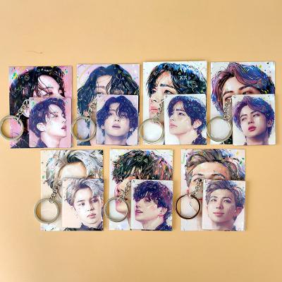 China KPOP Bangtan Boys Key Chain Environmental Friendly Acrylic Oil Painting Keychain With 1 Photocard Bag Accessory Decoration Fans Collection L560 for sale