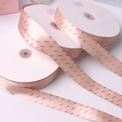 China Custom Bowknot Custom Logo Satin Ribbon Wedding Decorative Printed Gift Wrapping Satin Ribbon for sale