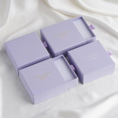 China Custom Recycled Materials Drawer Purple Paper Box Jewelry Box With Logo Necklace Earrings Package Bulk Drawer Sponge Cardboard Box Custom for sale