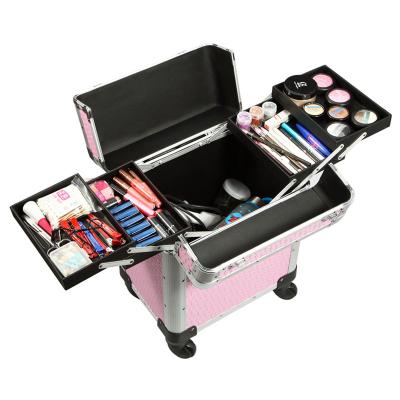 China Professional Custom Handle Trolley Case Aluminum Makeup Suitcase for sale