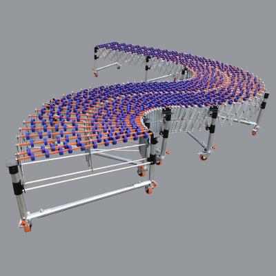 China Material Handling Equipment Heat Resistant Gravity Load Unload Flexible Skid Wheel Telescopic Conveyor Belt for sale