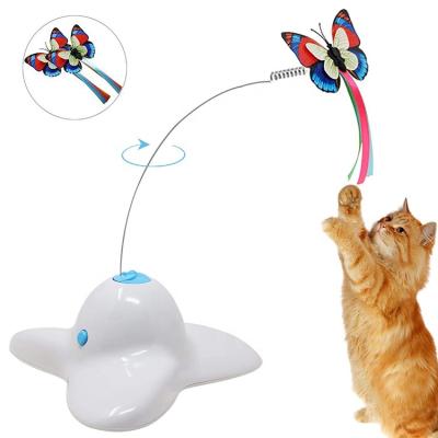 China Sustainable Electric Interactive Spinning Butterfly Floating Cat Teaser Stick Toy With 2 Butterfly for sale