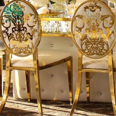 China King Chairs Wedding Decor Direct Decor Stainless Steel Gold Furniture Hotel Chair Factory Party Back Flower for sale