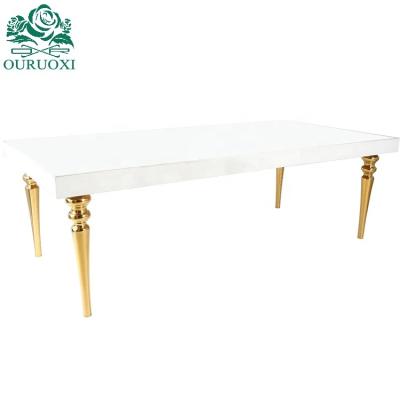 China MDF Center Table 12 Seats Gold Metal Rectangle Convertible Luxury Banquet Dining Table for sale