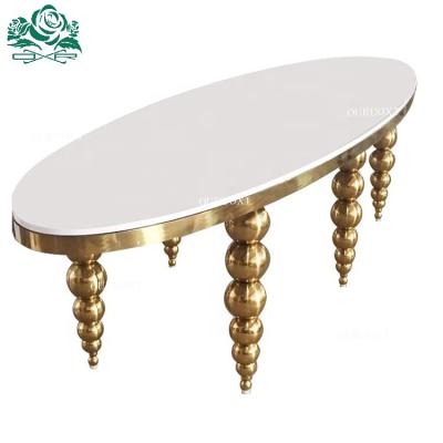 China Customized Size MDF Design Stainless Steel White Legs Wedding Furniture Oval Table For Party Event for sale