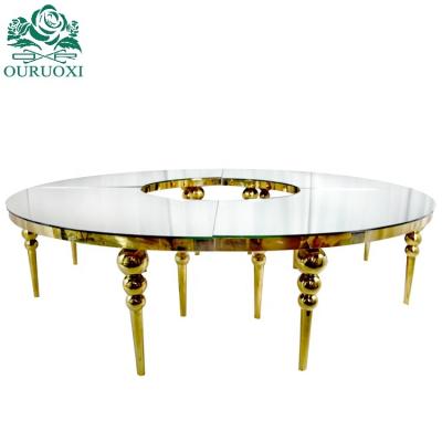 China Modern stainless steel half moon gold top s shape glass table wedding for party event for sale