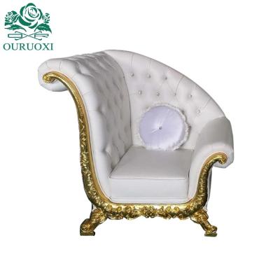 China Events Wedding Chairs Luxury White Wood Leather Arm Wedding Wholesale Furniture Shell Shaped Chair Throne Chair for sale