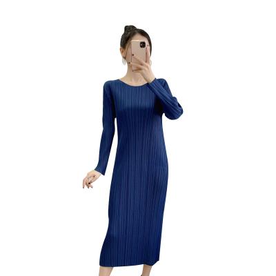 China Custom 2020 fashion plus size FXZ Korean style ladies pleat long dress new arrival plus size loose women chiffon pleated dress for sale