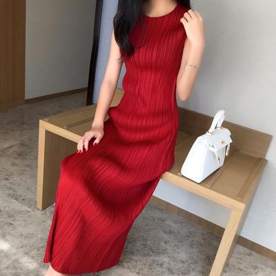 China Wholesale Women Pleated Sundress Sleeveless Pleated Plus Size O-Neck FXZ Ladies Dresses Casual Loose Plus Size Fashion for sale