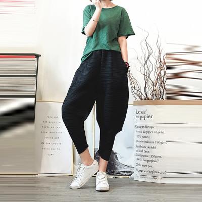 China FXZ new design miyake spring QUICK DRY summer pleated casual harlan pants loose waist pleats women bloomers pencil pants for sale