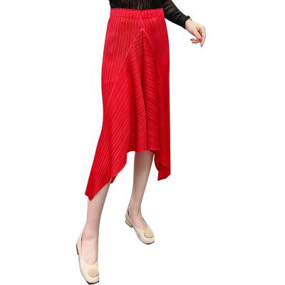 China Wholesale Casual Simple Chiffon Pleated Women Knee Length Skirts Plus Size Fashion Design Summer FXZ for sale