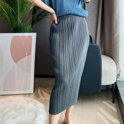 China New Elegant Office Plus Size FXZ Ladies Skirts High Waisted Summer Long Skirt Solid Color Pleated Women Thai Skirt for sale