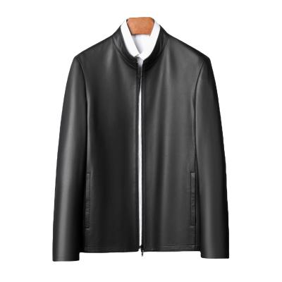 China Custom Made Viable Mens Sheepskin Genuine Leather Jacket With Stand Front Collar Zipper Casual Men Coat For Spring And Fall for sale