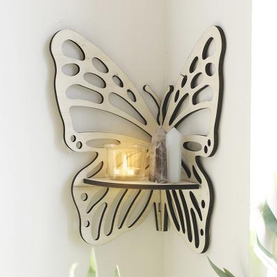 China Wooden Butterfly Corner Shelf Creative Shelf Wall Decorations Candle Holders For Home Decor for sale