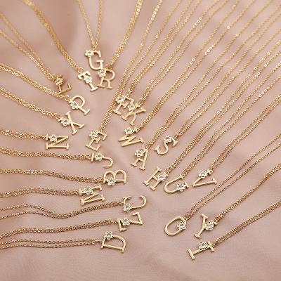 China Factory supply TRENDY fashion cheap accessories copper alphabet pendant necklace with rhinestone for women for sale