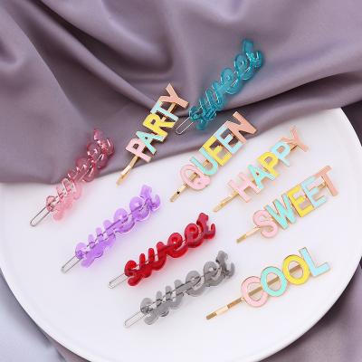 China Factory custom fashionable simple drip jewelry letter colorful hair clip for girls hair clips for sale