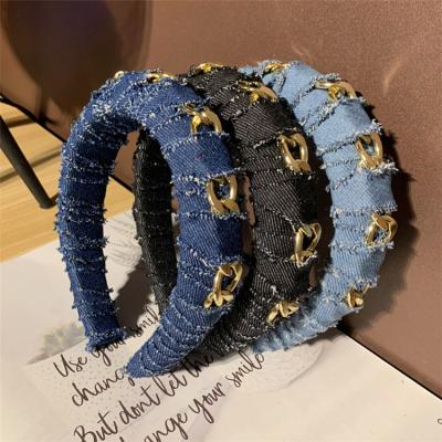 China Fashionable jewelry factory direct sales chain accessories Jean Fabric Hair Bands wide denim headband fashion All-match hair for sale