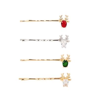 China Fashionable Original Women Hair Accessories Factory Jewelry Crystal Hairclips Multicolor Christmas Antler Glass Hairpin for sale