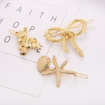 China 2021 Trendy Jewelry Customized Hair Accessories Quality Gold Bear Hairpin Bow Wholesale Chinese Hair Clip For Girls Women for sale